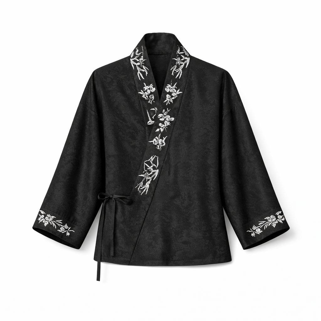 Snow Bamboo Plum Embroidered Song-Style Jiaoling Hanfu Shirt-02