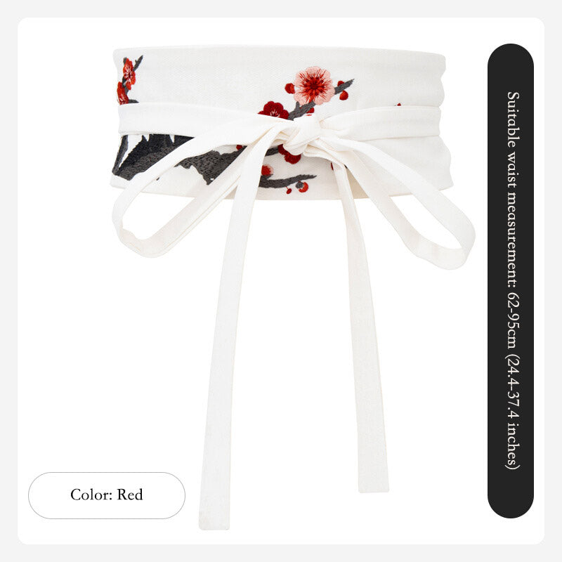Vintage Chinese Style Plum Blossom Pattern Embroidery Waist Belt for Dress-03