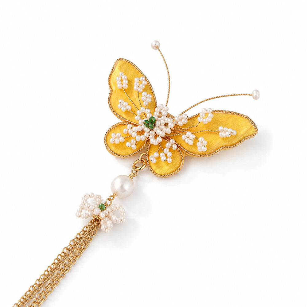 Chinese Ronghua Butterfly Tassel Brooch — Elegant Gift for Her