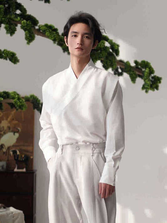 Men’s Modern Chinese Cross-Collar Shirt (Hanfu Inner Layer)-02