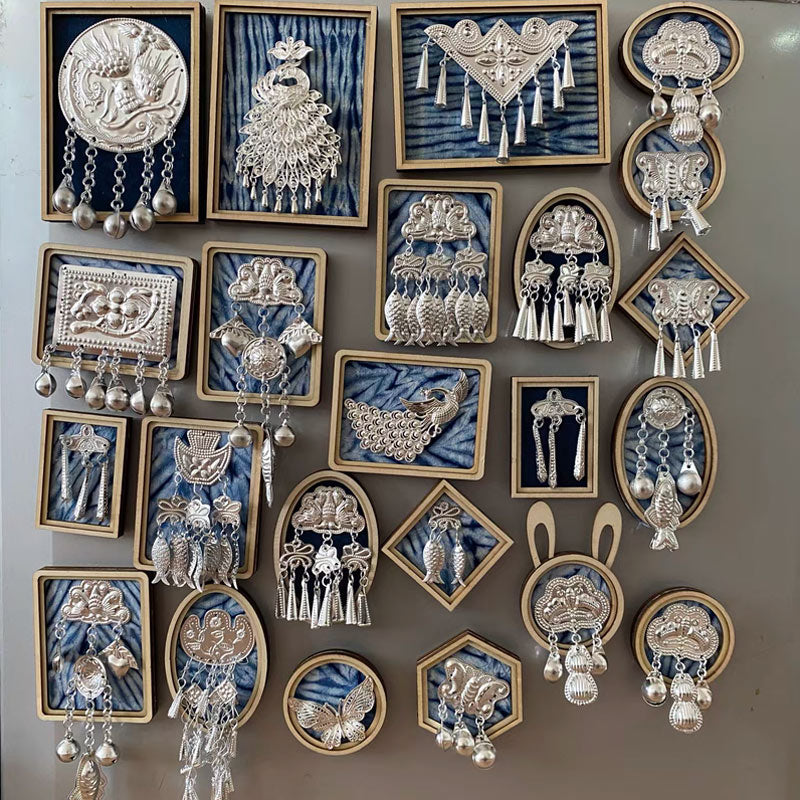 Guizhou Miao-Inspired Tie-Dye Alloy Fridge Magnet | Butterfly & Bell Motifs