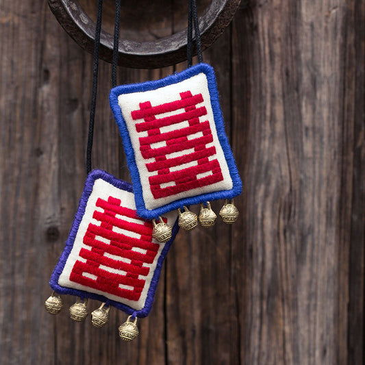 Hand Embroidered Red Double "囍" Pendant Necklaces Couple Necklaces Wedding Gift-01