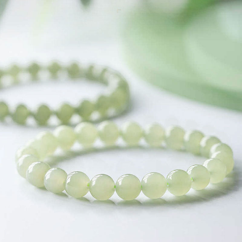 Natural Hetian Jade Bead Bracelet - Light Icy Tone-03
