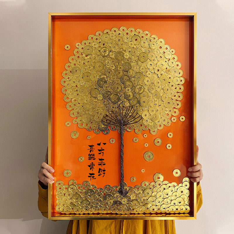 gold money tree painting Golden Money Tree Calligraphy Wall Art