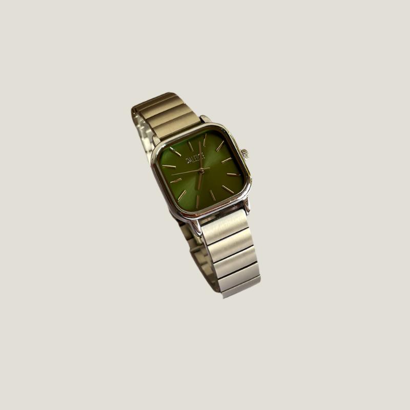 Minimalist Vintage Square Olive Green Dial Ladies Watch-01