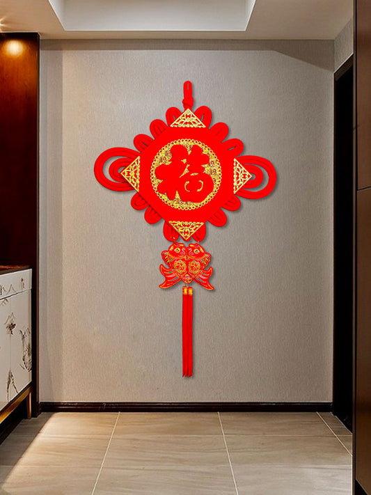 Fortune Comes to My Home - Auspicious Double Fish Tassel Red Chinese Knot Living Room Decoration Hanging Ornament for Housewarming-01