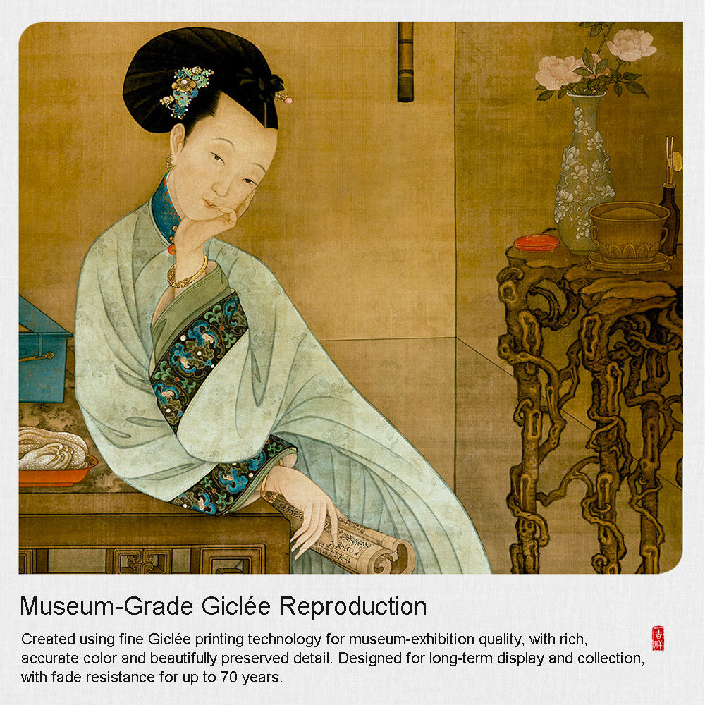 “Spring Chamber Reading” Classical Chinese Scroll Wall Art Reproduction-04