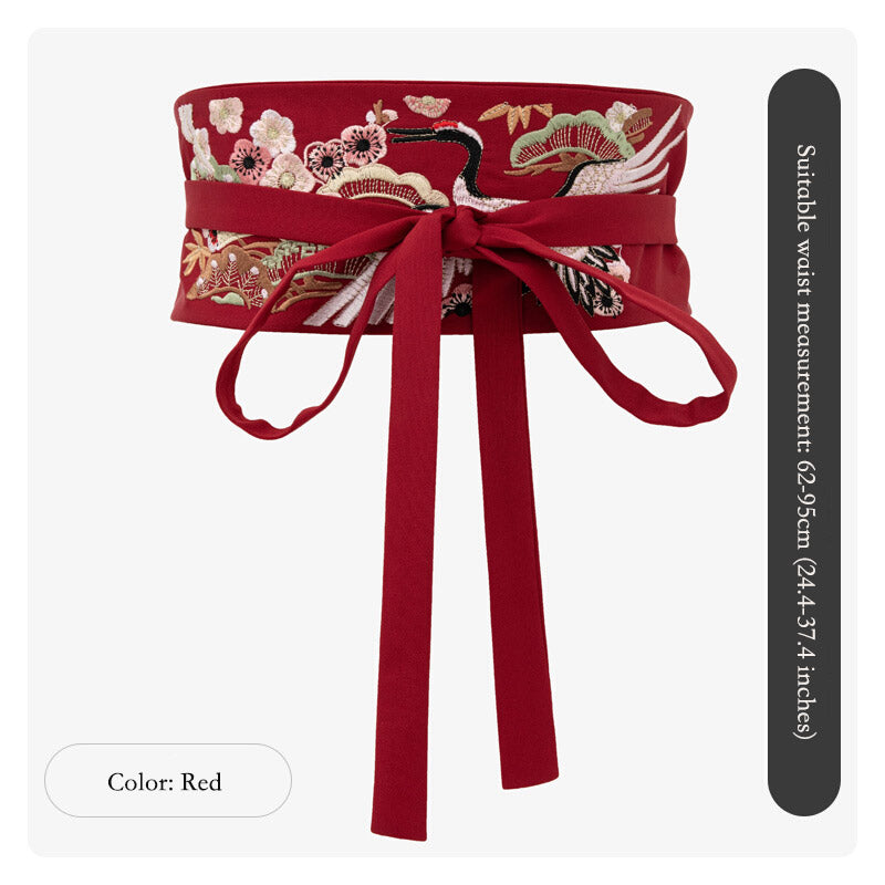 Vintage Chinese Style Crane Pattern Embroidery Girdle Waist Belt for Women-02