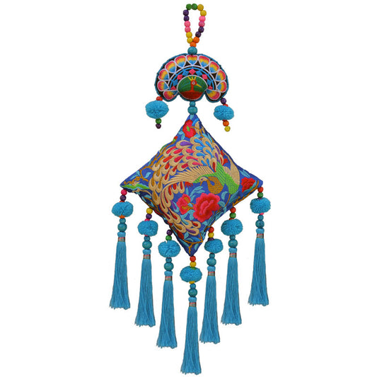 Handmade Embroidered Peacock Opening Screen Chinese Ethnic Style Embroidery Fabric Wall Hanging Decoration-01