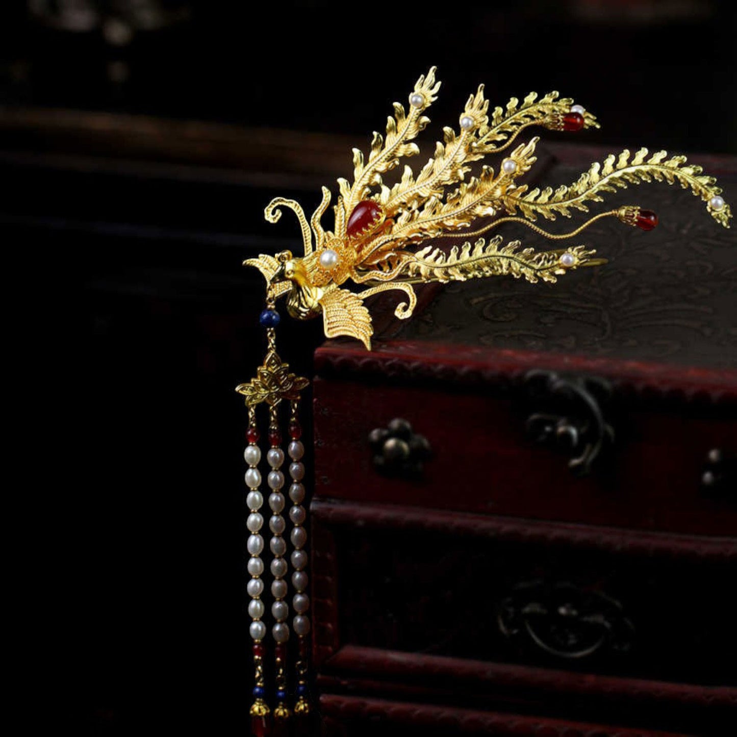 Phoenix Hairpin – Handmade Vintage Gold Chinese Hairpin for Hanfu-01