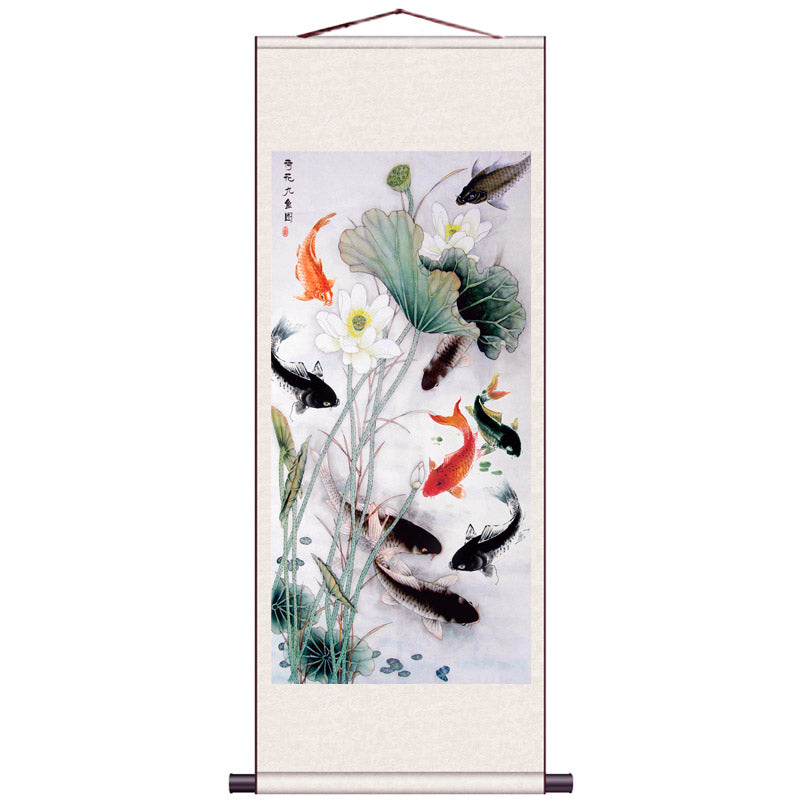 chinese paper fishes on bamboo poles Nine Fish Painting, Six Fish Painting