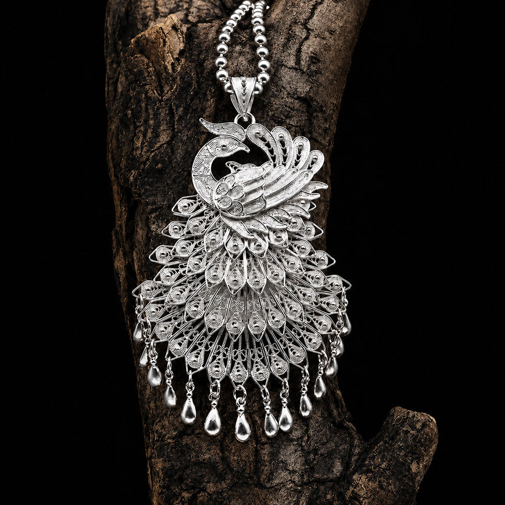 Chinese Heritage Phoenix Filigree Statement Pendant in 999 Fine Silver-08