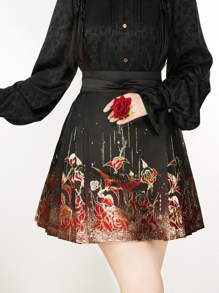 Gilded Roses – Mini Brocade Neo-Chinese Short Mamianqun Skirt-03