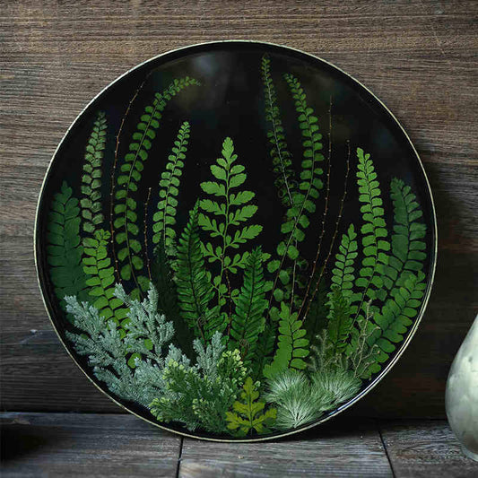 Handcrafted Natural Fern Round Lacquer Tray - Traditional Chinese Non-Heritage Lacquerware Tray-02