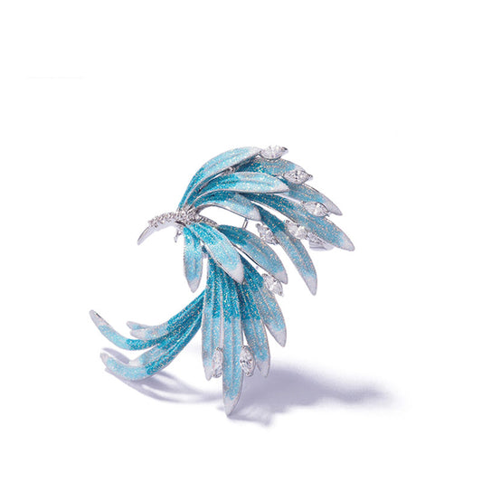 Chinese Style Vintage Enamel Inlaid Zircon Blue Gradient Phoenix Tail Brooch-01