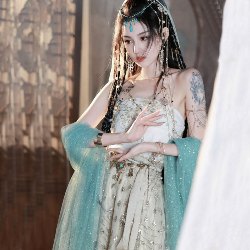 Elegant Color Dunhuang Feitian Cosplay Western Region Hanfu Costume Four-Piece Set-01