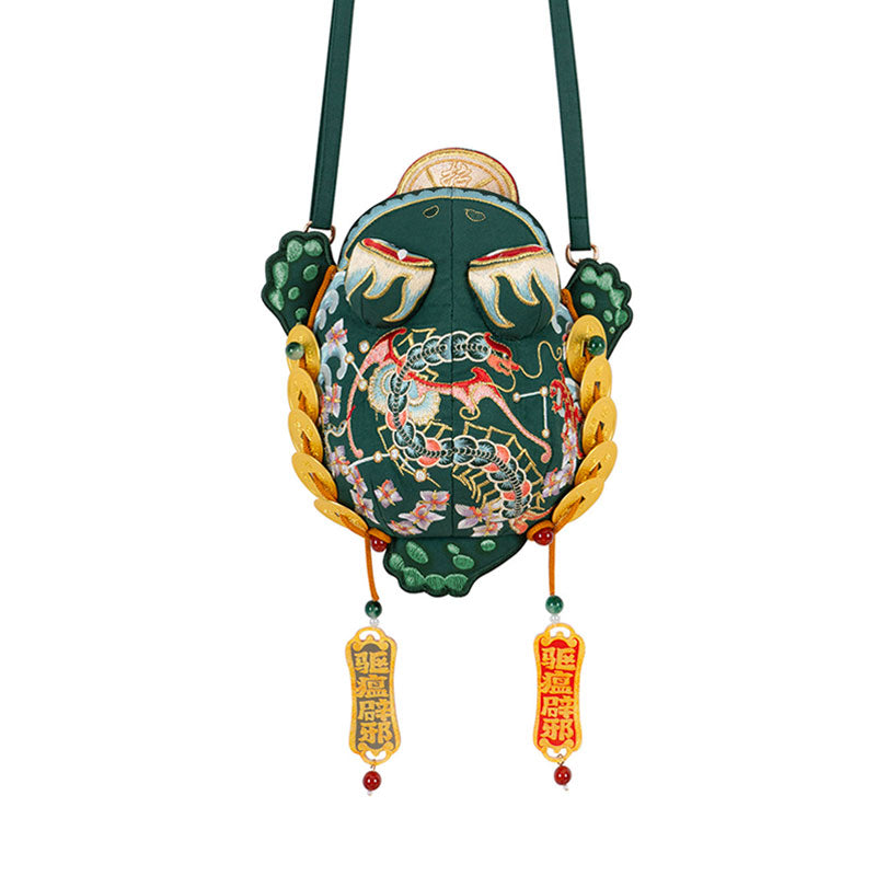 Golden Money Toad Embroidered Crossbody Phone Bag - Turquoise Green-01