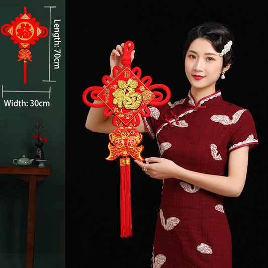 Fortune Comes to My Home - Auspicious Double Fish Tassel Red Chinese Knot Living Room Decoration Hanging Ornament for Housewarming-02
