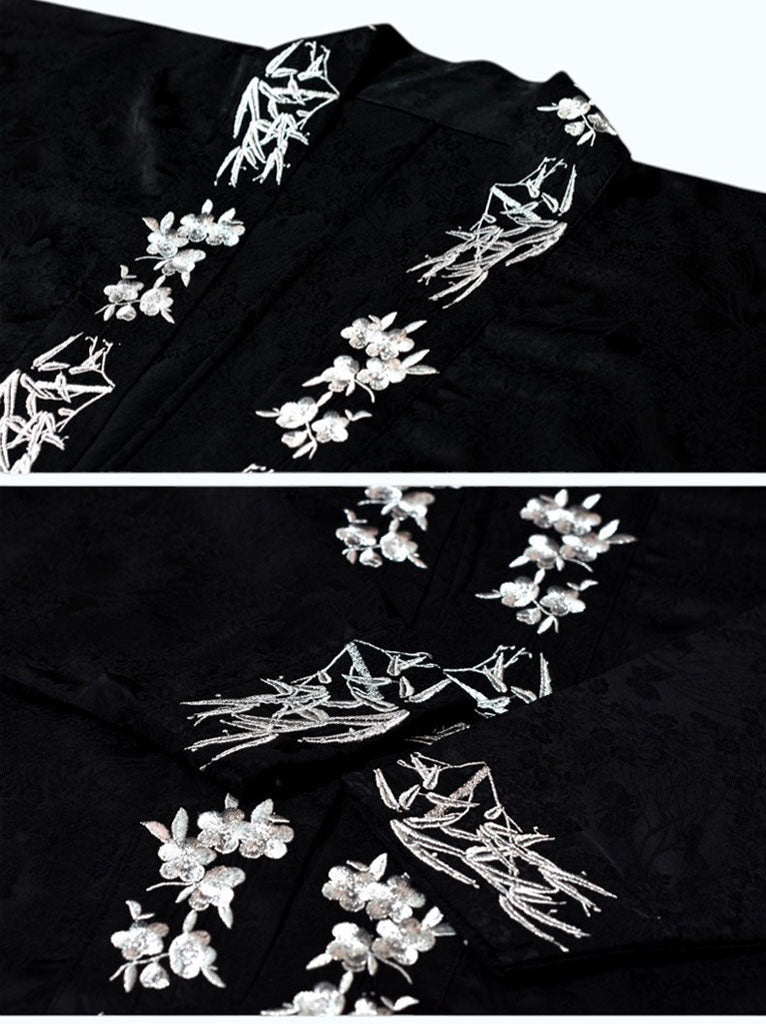 Snow Bamboo Plum Embroidered Song-Style Jiaoling Hanfu Shirt-08