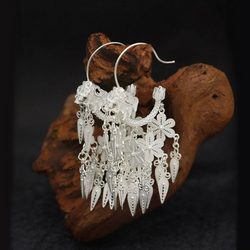 Handmade Auspicious Chinese Dragon Filigree Silver Earrings-09