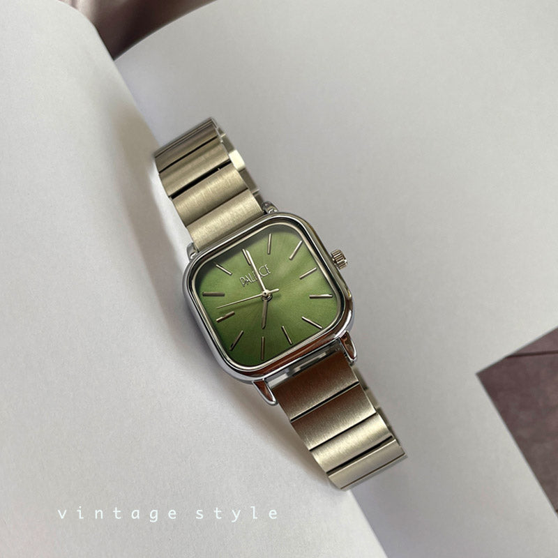 Minimalist Vintage Square Olive Green Dial Ladies Watch-02
