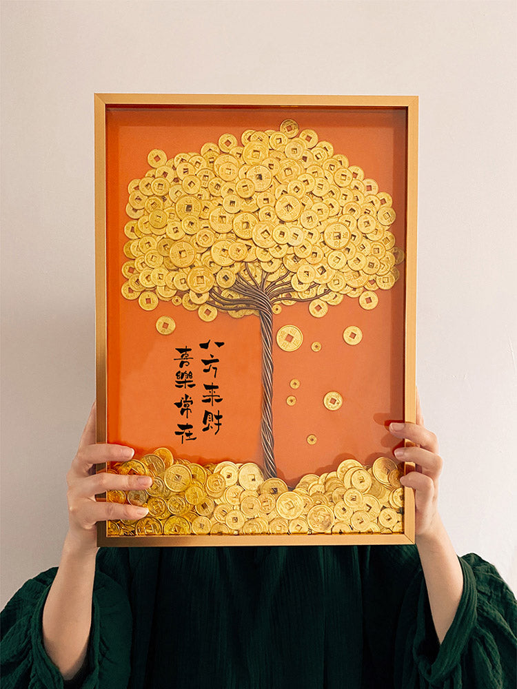 Golden Money Tree Calligraphy Wall Art - 'Wealth Comes from All Directions, Joy Remains Always' Business Gifts-02