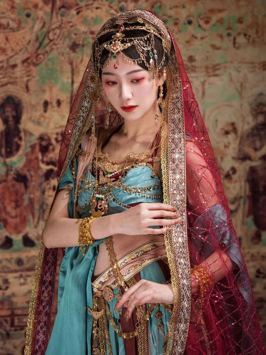 Classic Exotic Style Dunhuang Feitian Cosplay Western Region Princess Hanfu Costume Four-Piece Set-02