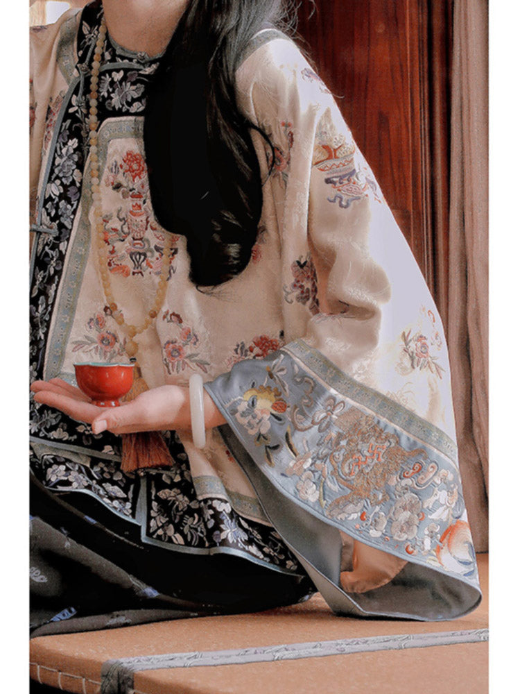 New Chinese-style Beige Han Element Printed Blouse Top with Traditional Frog Closure-03