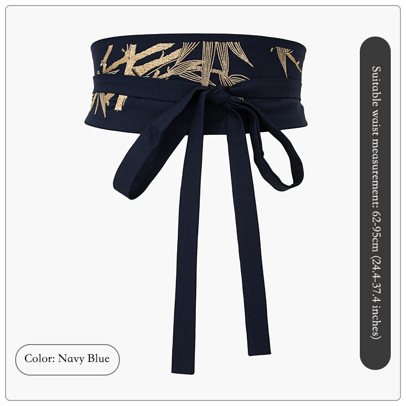 Vintage Chinese Style Bamboo Pattern Embroidery Waist Belt for Women's Dresses-04