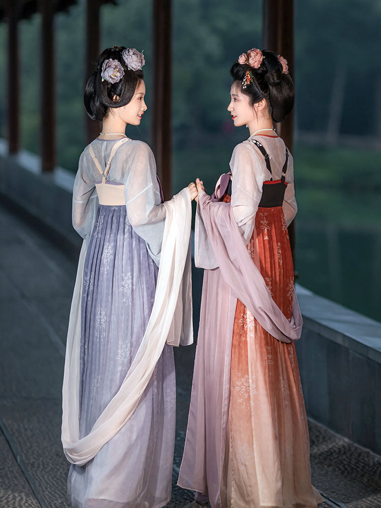 Quietly Awaiting Blossoms - Tang Dynasty Inspired Chest-length Dress Hanfu Skirt Set