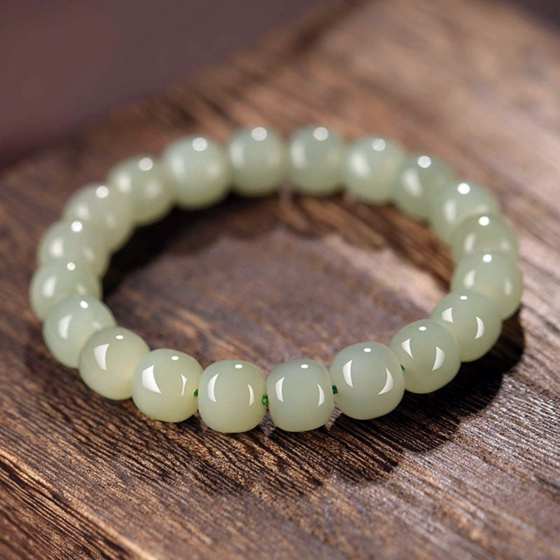 Natural Hetian Jade Beaded Bracelet - Qingshui Tone-03