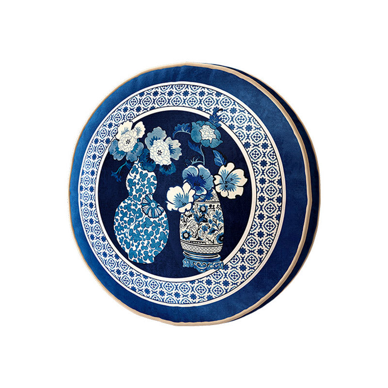Chinese Classic Luxury Blue and White Cushion Series Double-Sided Printed Round Cushion Pillows Home Decor