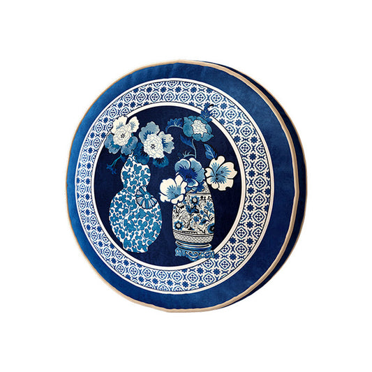 Chinese Classic Luxury Blue and White Cushion Series Double-Sided Printed Round Cushion Pillows Home Decor