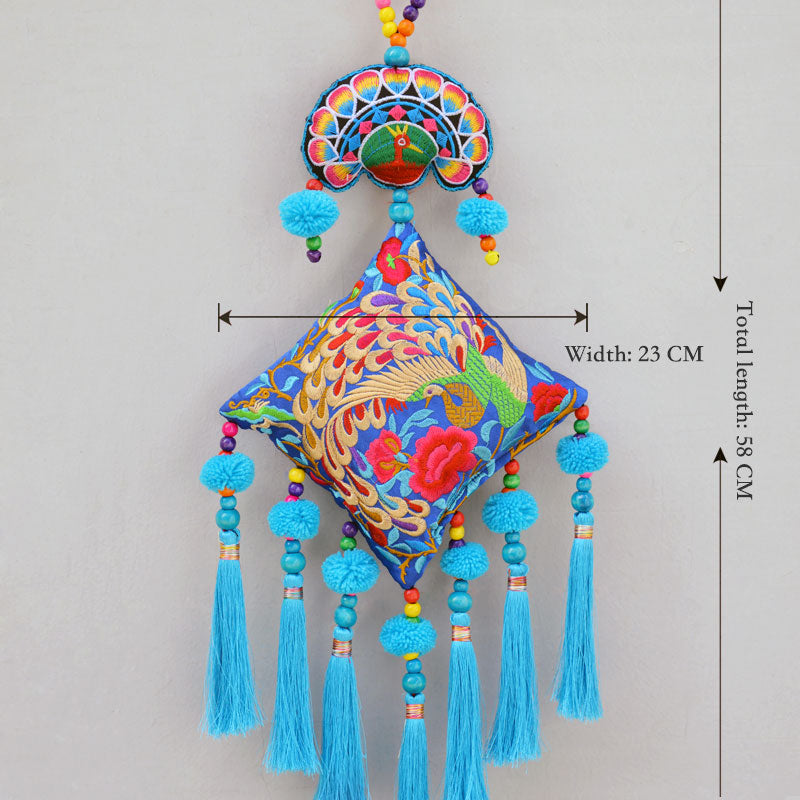 Handmade Embroidered Peacock Opening Screen Chinese Ethnic Style Embroidery Fabric Wall Hanging Decoration-03