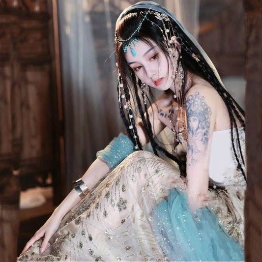 Elegant Color Dunhuang Feitian Cosplay Western Region Hanfu Costume Four-Piece Set-02