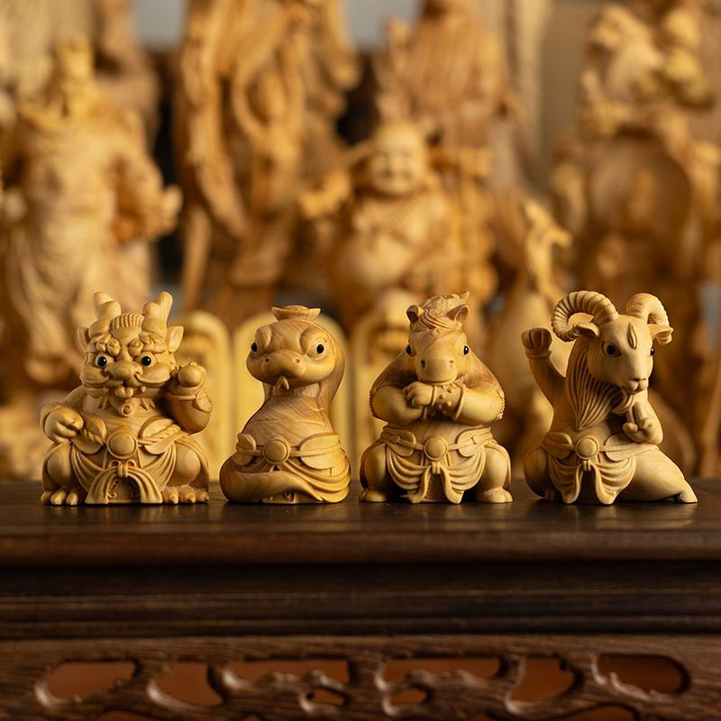 Boxwood Zodiac Animal Carvings – Chinese-style Collectible Art & Birthday Gift-02