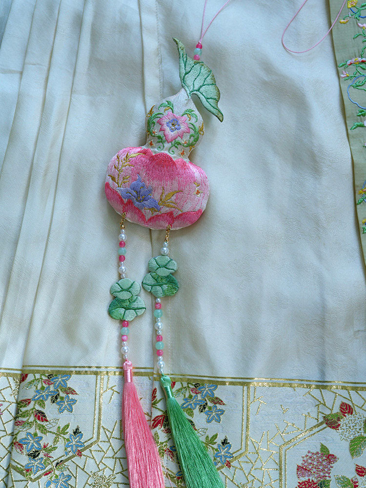 Double-Sided Embroidered Pink Lotus Tassel Sachet Charm-02