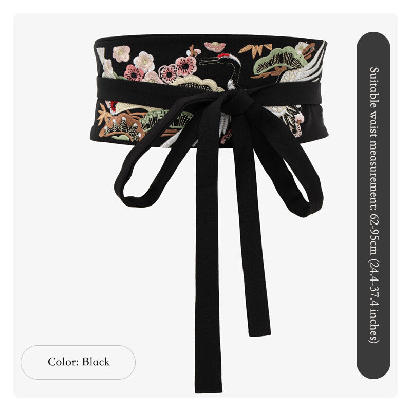 Vintage Chinese Style Crane Pattern Embroidery Girdle Waist Belt for Women-03