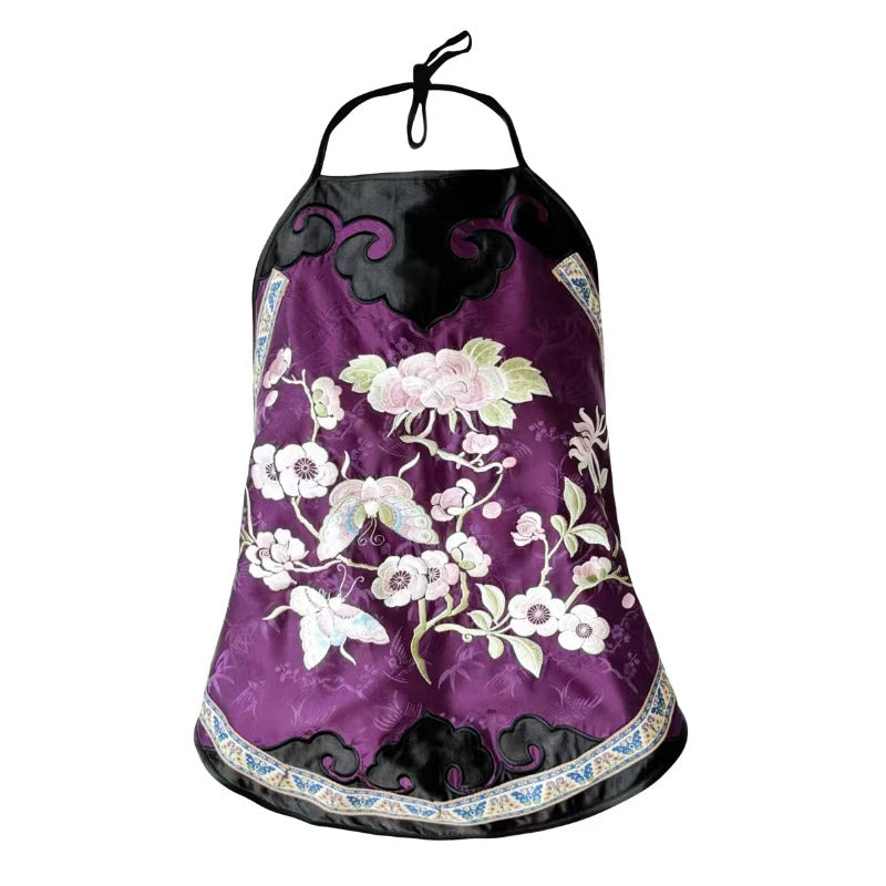 Vintage Chinese Silk Camisole with Floral and Butterfly Embroidery Hanfu Undershirt-06
