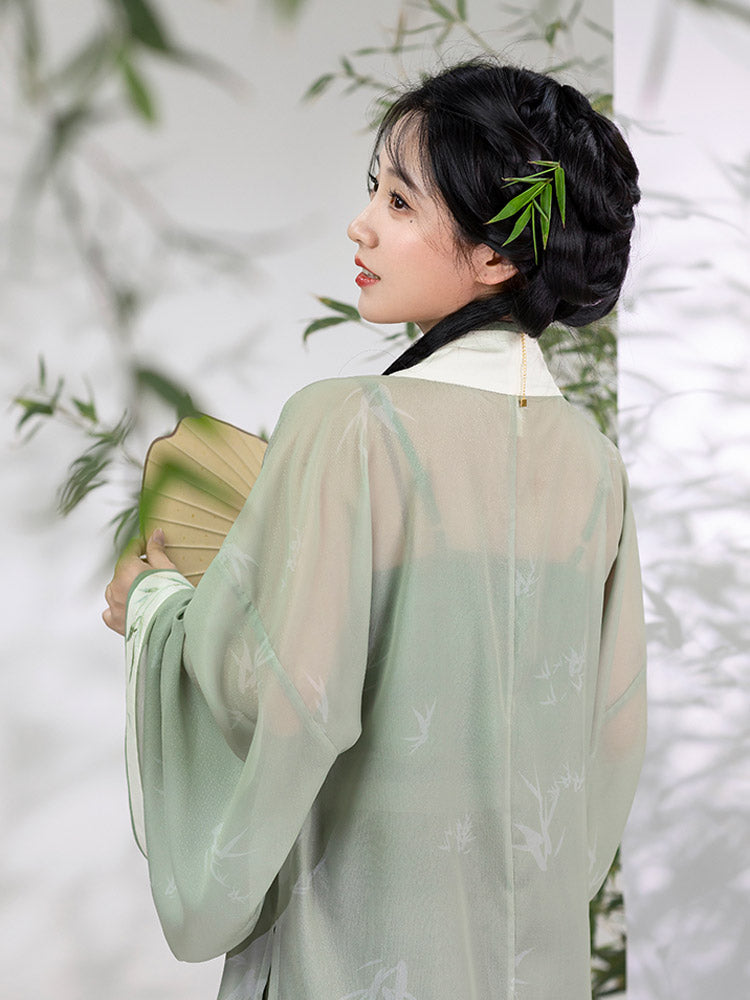 Veiled in Mist and Rain - Song Dynasty-Inspired Fresh Green Modern Hanfu Outfit-09