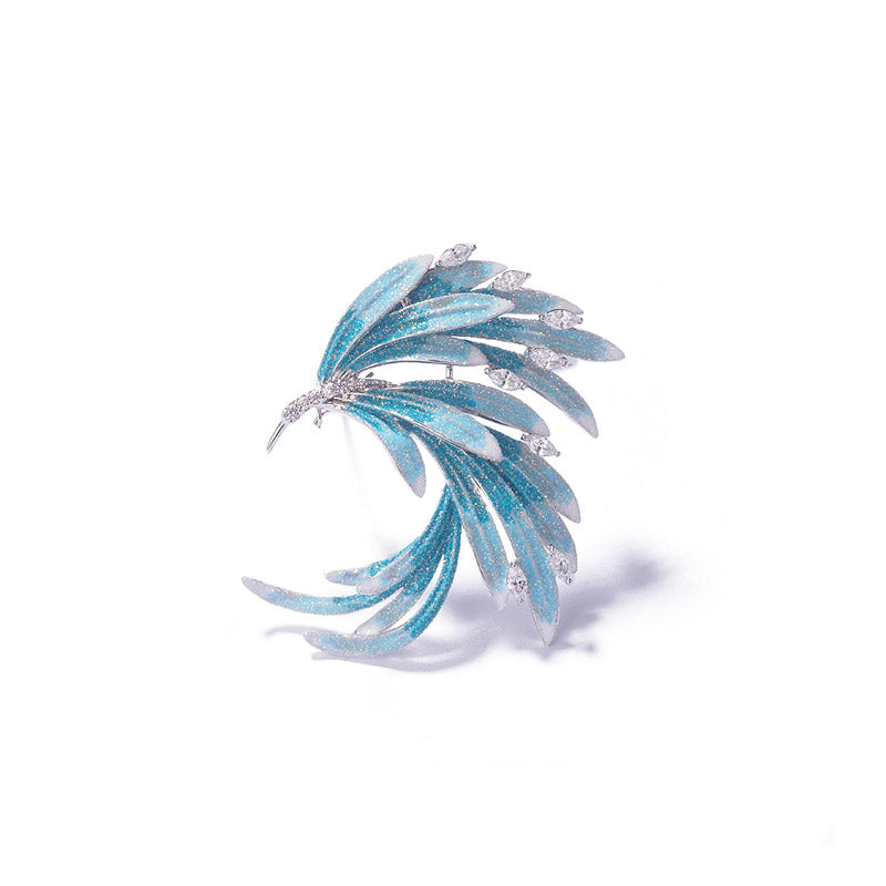 Chinese Style Vintage Enamel Inlaid Zircon Blue Gradient Phoenix Tail Brooch-02