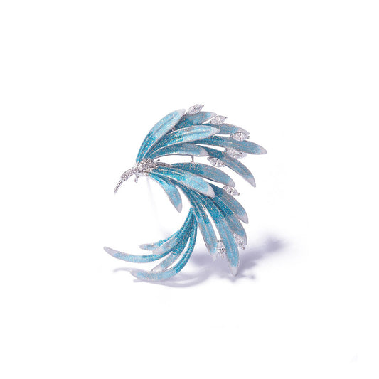 Chinese Style Vintage Enamel Inlaid Zircon Blue Gradient Phoenix Tail Brooch-02