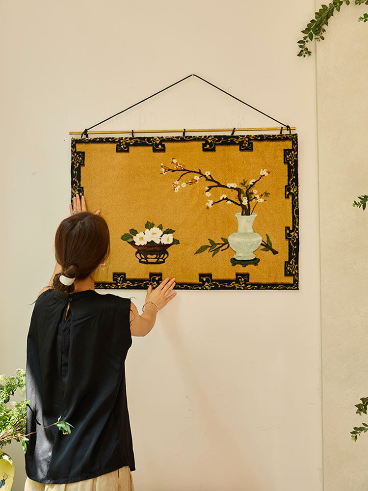 Whispering Plums: Traditional Chinese Vase Tapestry Art-04