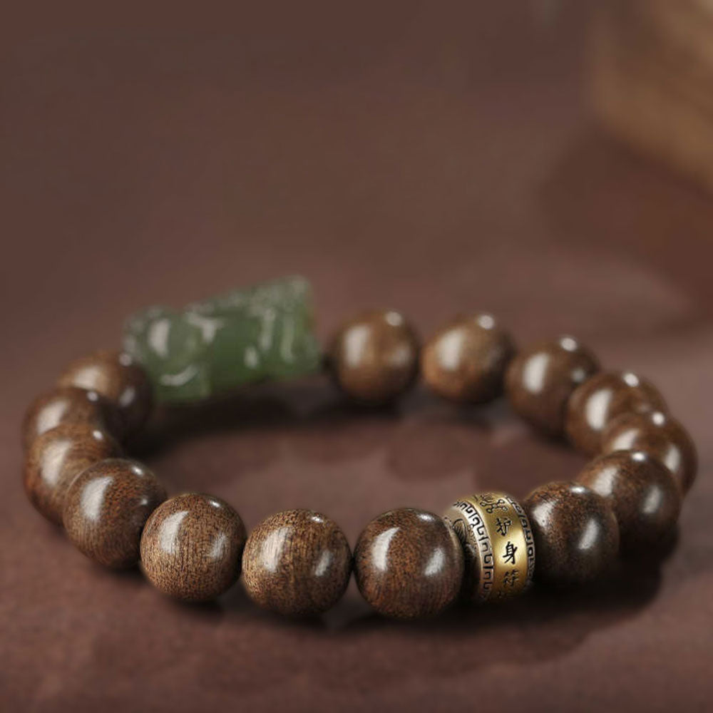 Natural Agarwood Beads with Hetian Qing Jade Pixiu-04