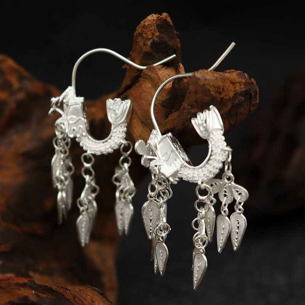 Handmade Auspicious Chinese Dragon Filigree Silver Earrings-05