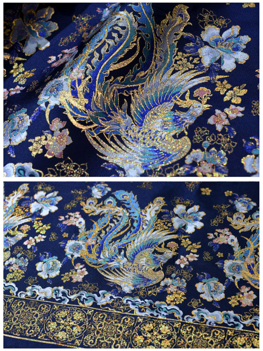 Phoenix in Flight Brocade Mamian Skirt – Ming-Style Woven Gold Hanfu Skirt-03
