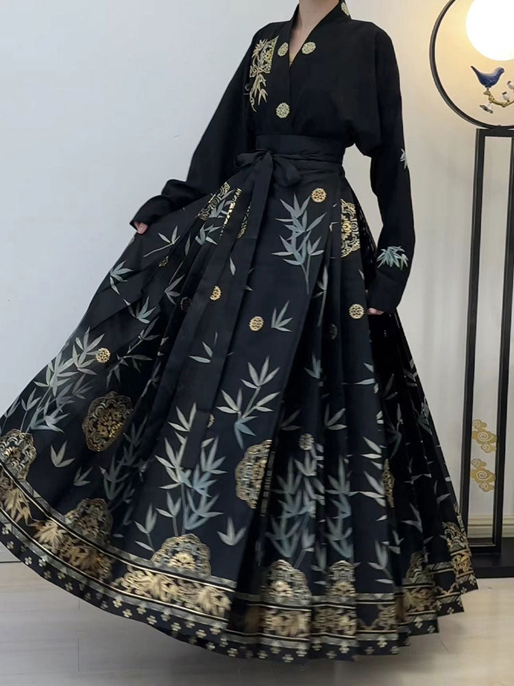 Swaying Bamboo Shadows, Glittering Brilliance, Radiant Beauty - Morden Mamianqun Hanfu Skirt-03