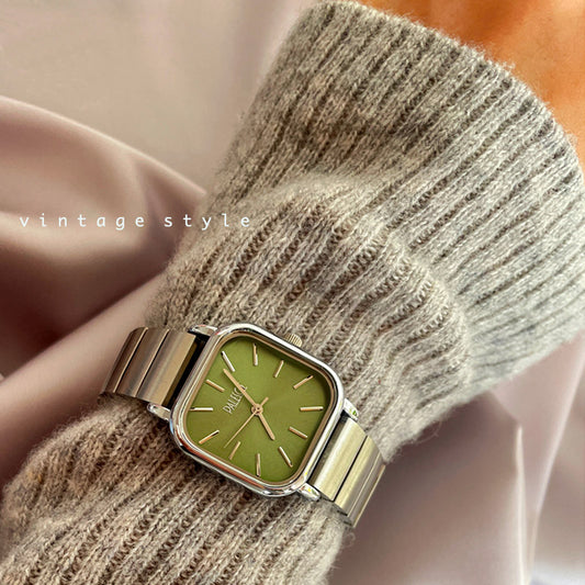 Minimalist Vintage Square Olive Green Dial Ladies Watch-03