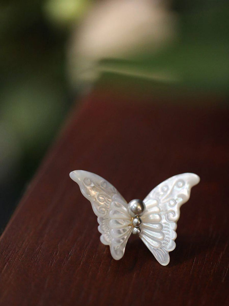 Natural Shell Butterfly & Dragonfly Brooch with Imitation Pearls-03