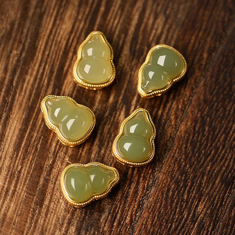 Natural Hetian Qingshui Jade Bracelet Adorned with Jade Gourd and the Chinese Character for '福' (fortune) Charm-03